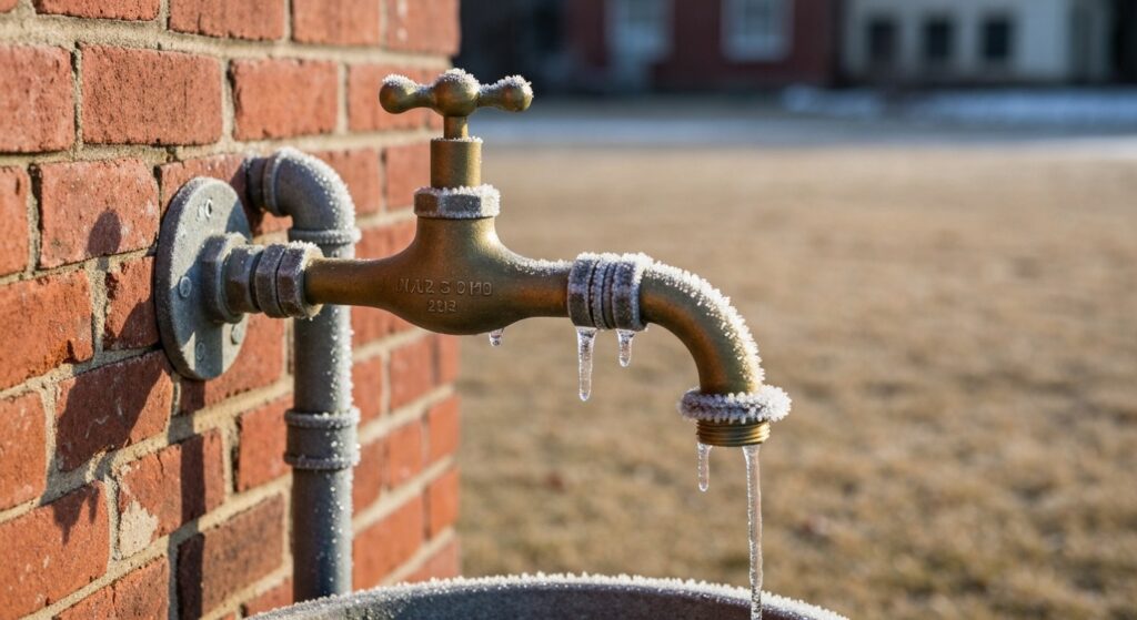 Frozen outdoor faucet during a Texas winter freeze